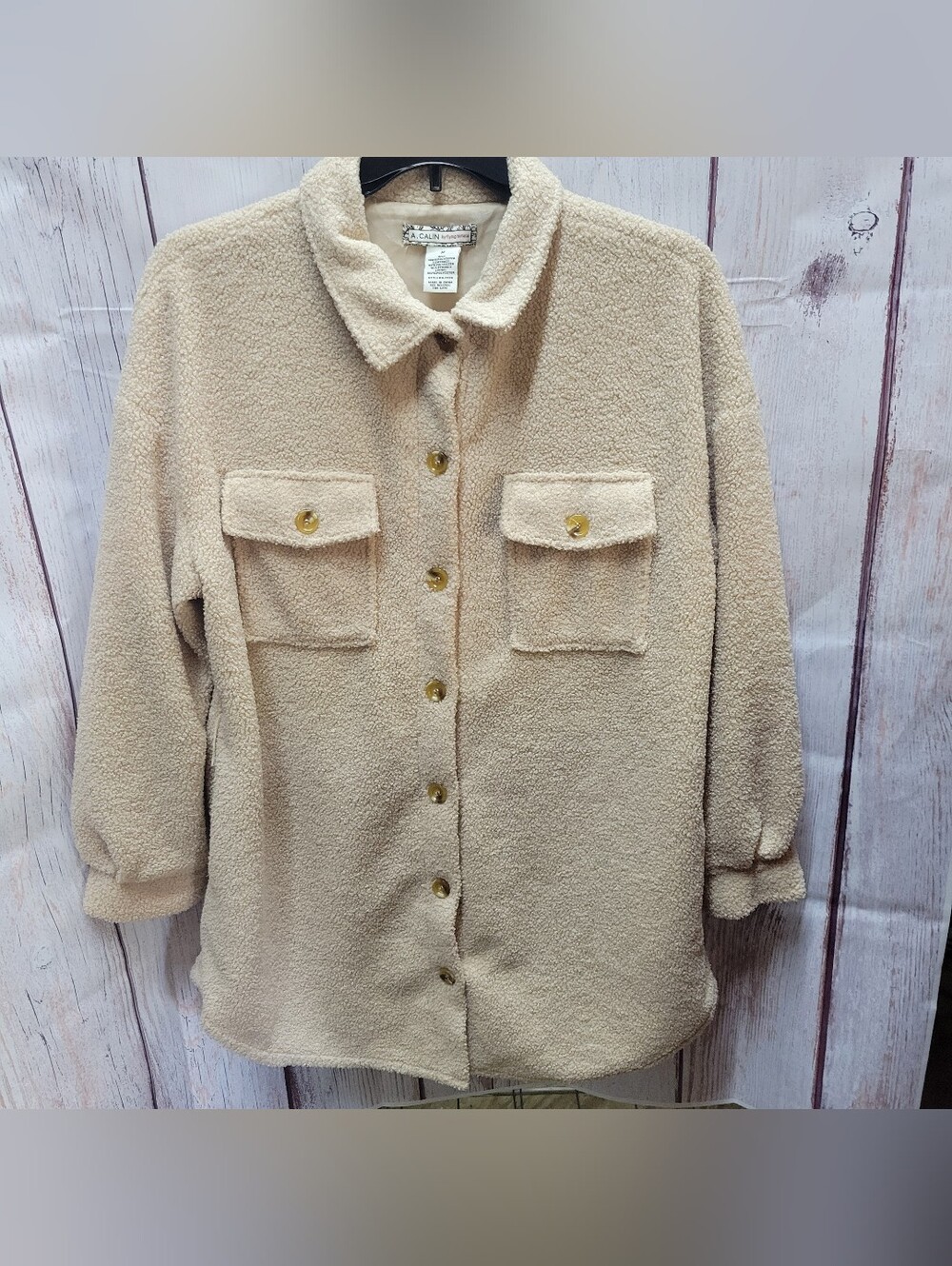 A. Calin by Flying Tomato Sherpa Shacket Fleece Jacket Medium